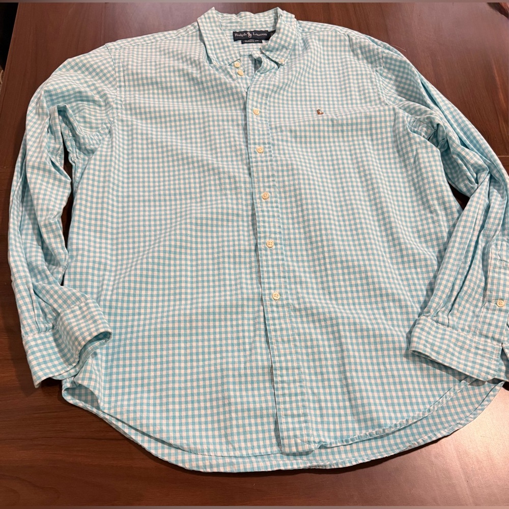 Ralph Lauren Shirt Men's XL Blue Gingham Plaid Classic Fit Preppy Flesh Pony - Picture 3 of 8